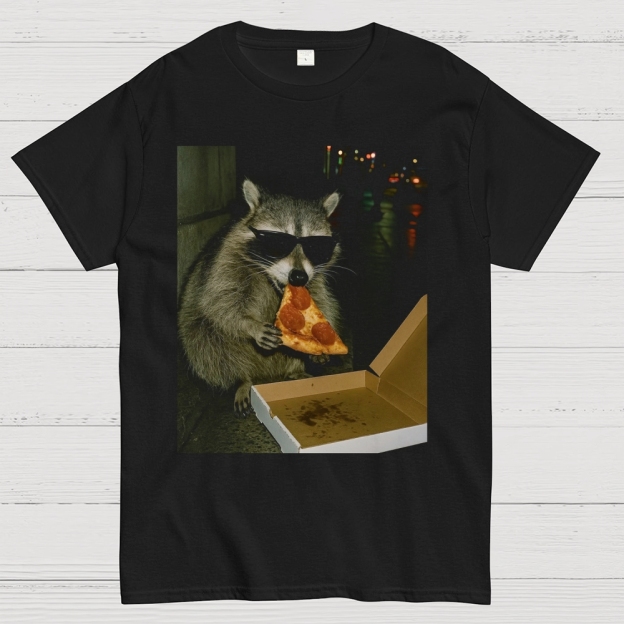 Midnight Pizza Raccoon Cotton T-shirt 
