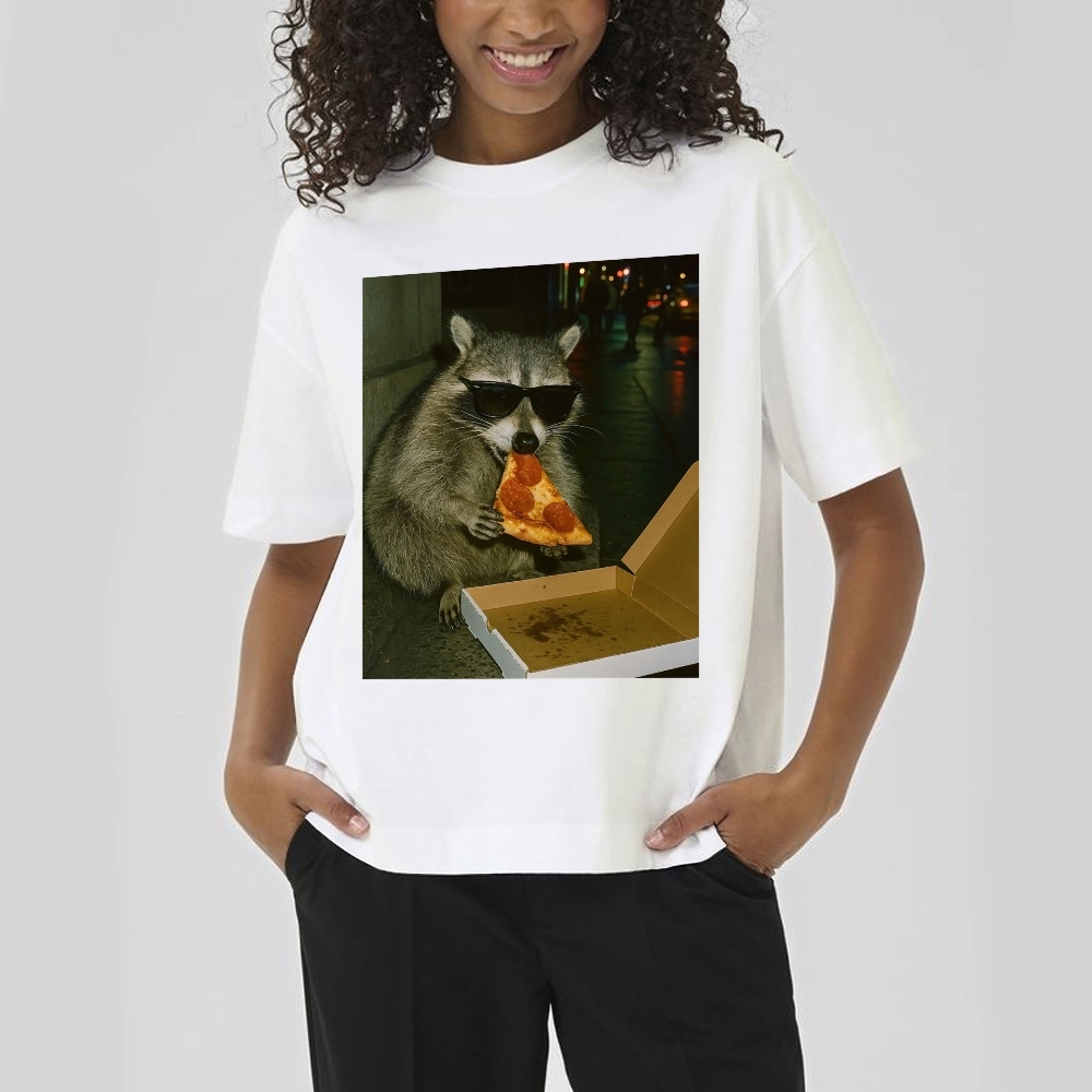 Midnight Pizza Raccoon Cotton T-shirt 