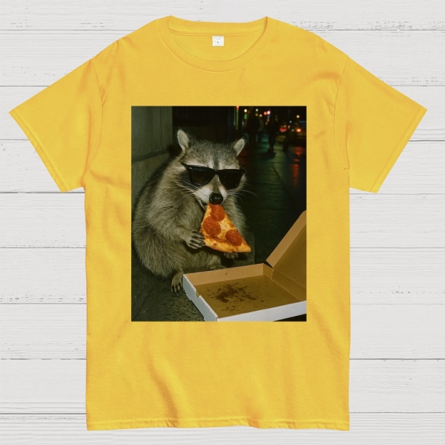 Midnight Pizza Raccoon Cotton T-shirt 