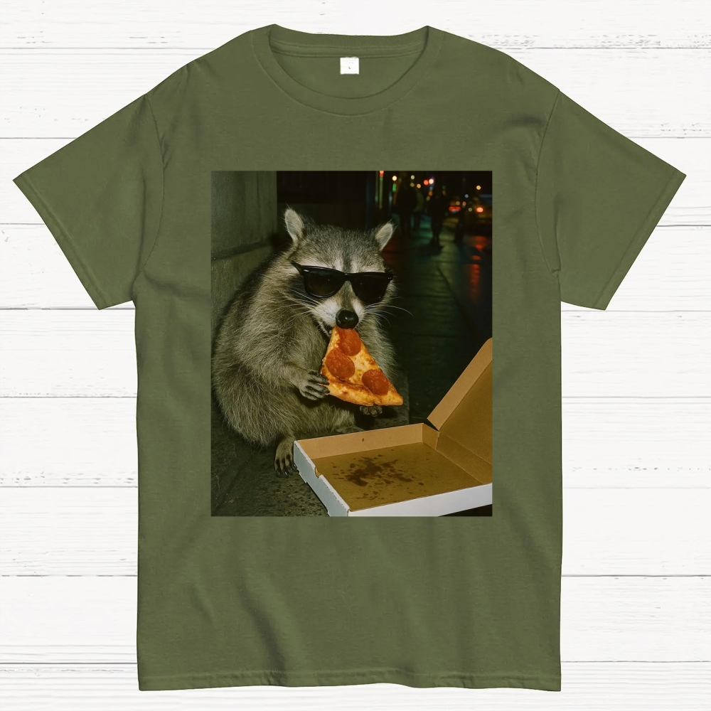 Midnight Pizza Raccoon Cotton T-shirt 