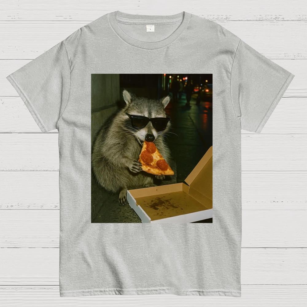 Midnight Pizza Raccoon Cotton T-shirt 