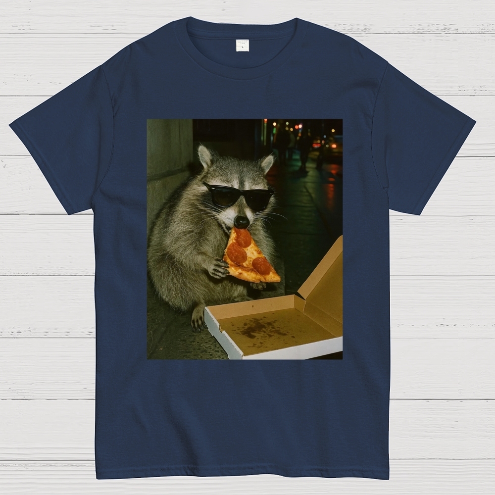 Midnight Pizza Raccoon Cotton T-shirt