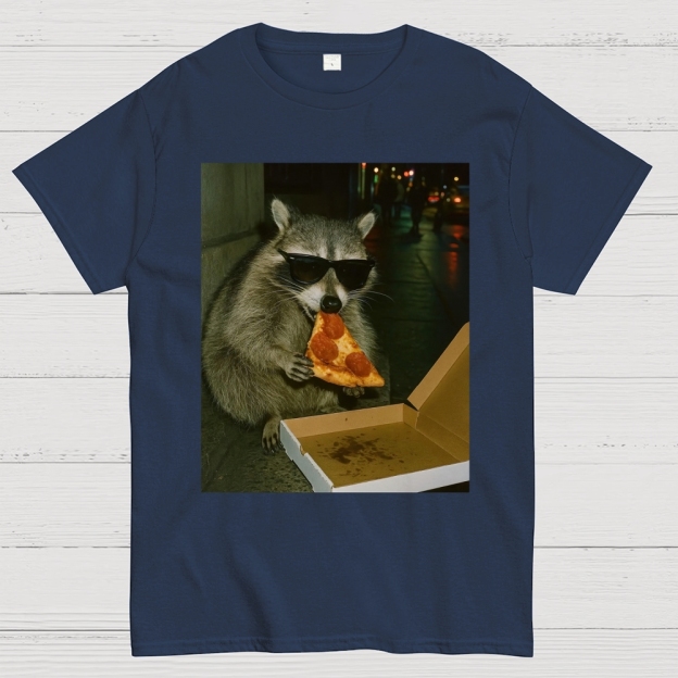 Midnight Pizza Raccoon Cotton T-shirt 