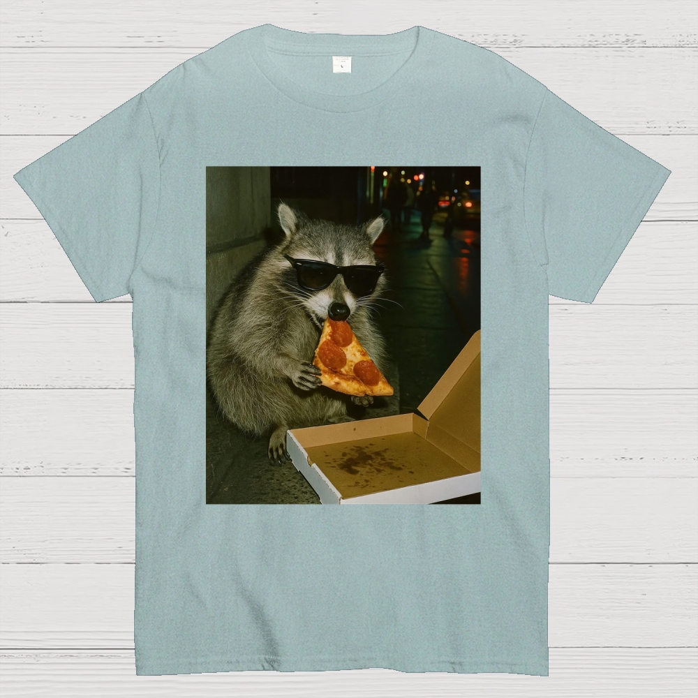 Midnight Pizza Raccoon Cotton T-shirt 