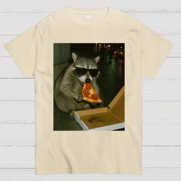 Midnight Pizza Raccoon Cotton T-shirt 