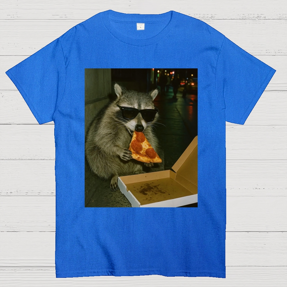 Midnight Pizza Raccoon Cotton T-shirt 