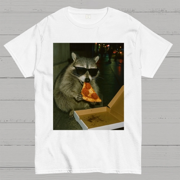 Midnight Pizza Raccoon Cotton T-shirt 