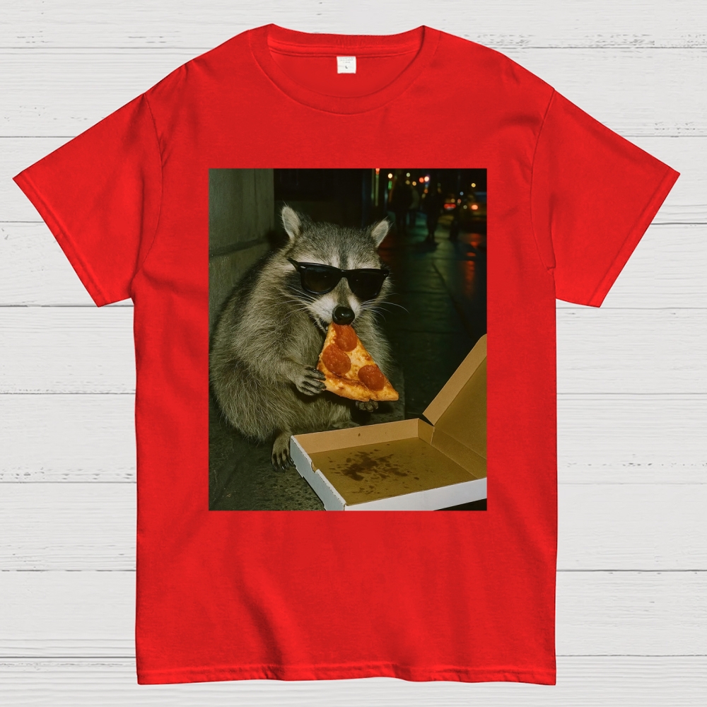 Midnight Pizza Raccoon Cotton T-shirt 