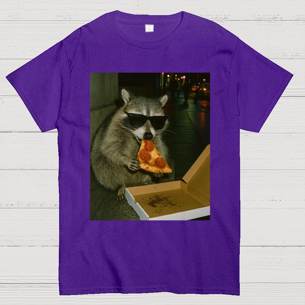 Midnight Pizza Raccoon Cotton T-shirt 
