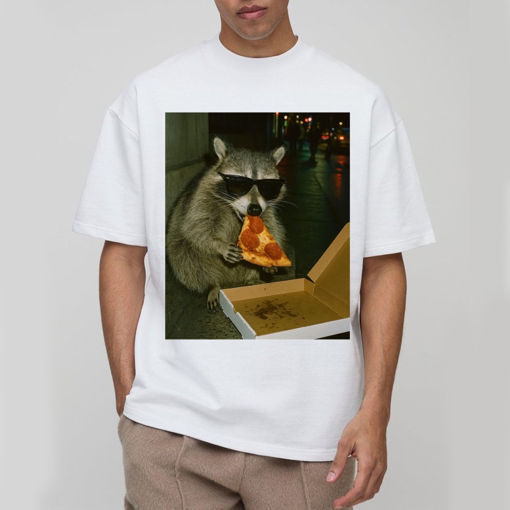 Midnight Pizza Raccoon Cotton T-shirt 