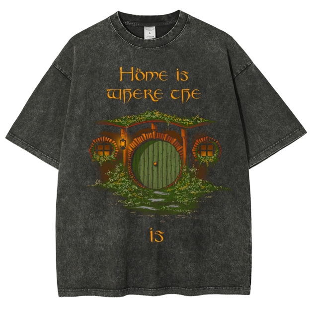 Home is Where the Hobbit Hole Is Retro Fantasy Washed T-Shirt
