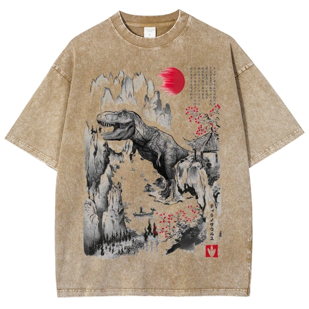 Japanese Ink T-Rex Retro Sumi-E Washed T-Shirt