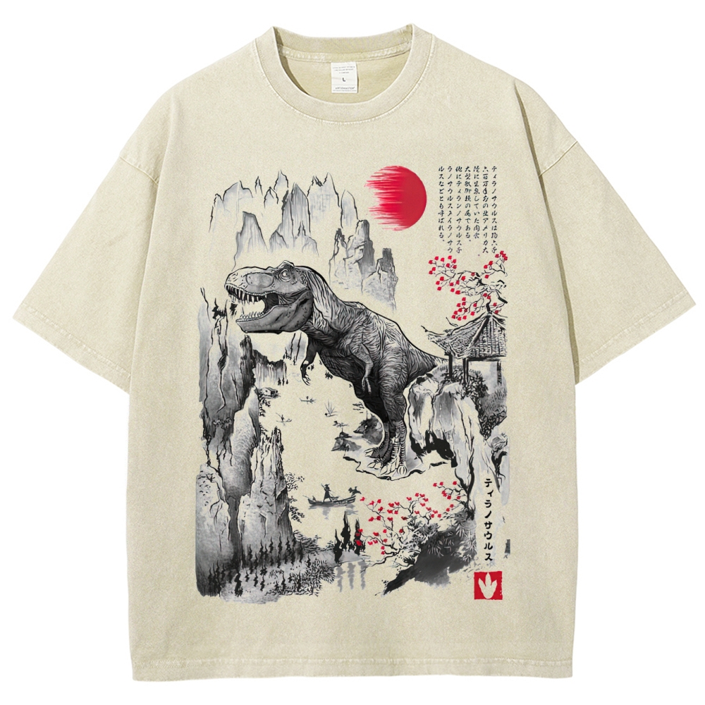 Japanese Ink T-Rex Retro Sumi-E Washed T-Shirt