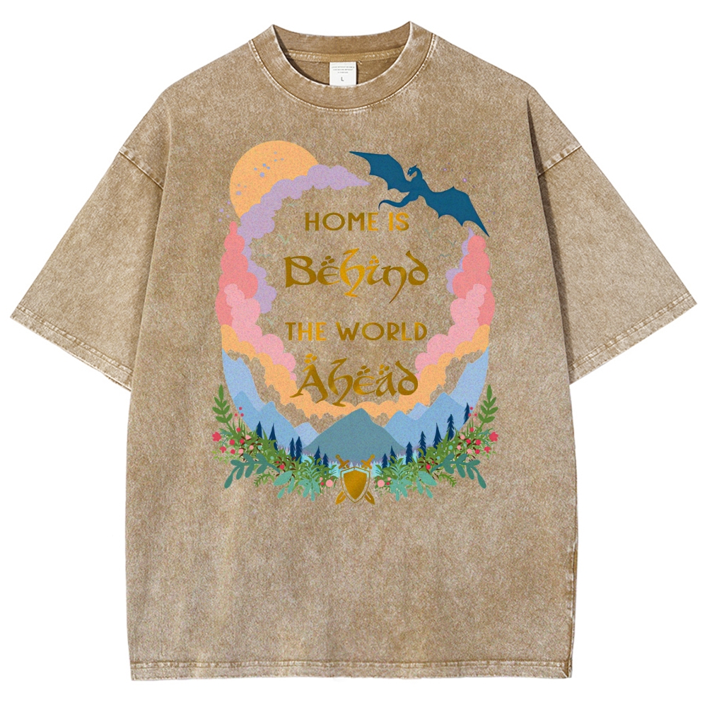 Home is Behind the World Ahead Fantasy Dragon Washed T-Shirt