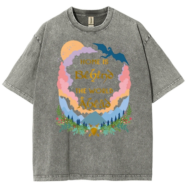 Home is Behind the World Ahead Fantasy Dragon Washed T-Shirt