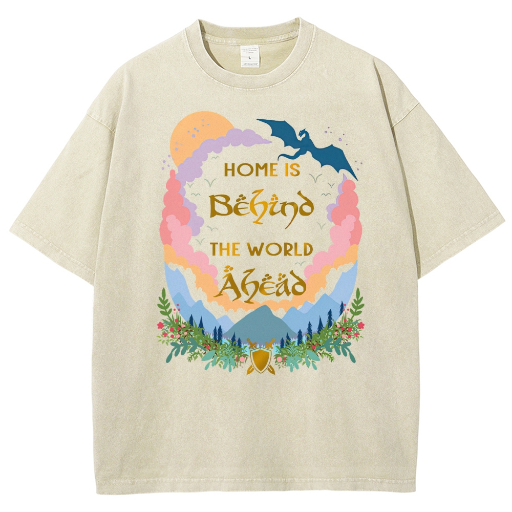 Home is Behind the World Ahead Fantasy Dragon Washed T-Shirt