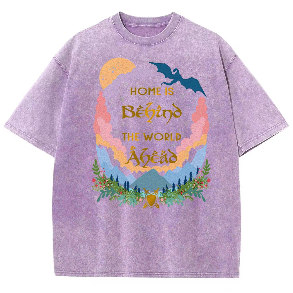 Home is Behind the World Ahead Fantasy Dragon Washed T-Shirt