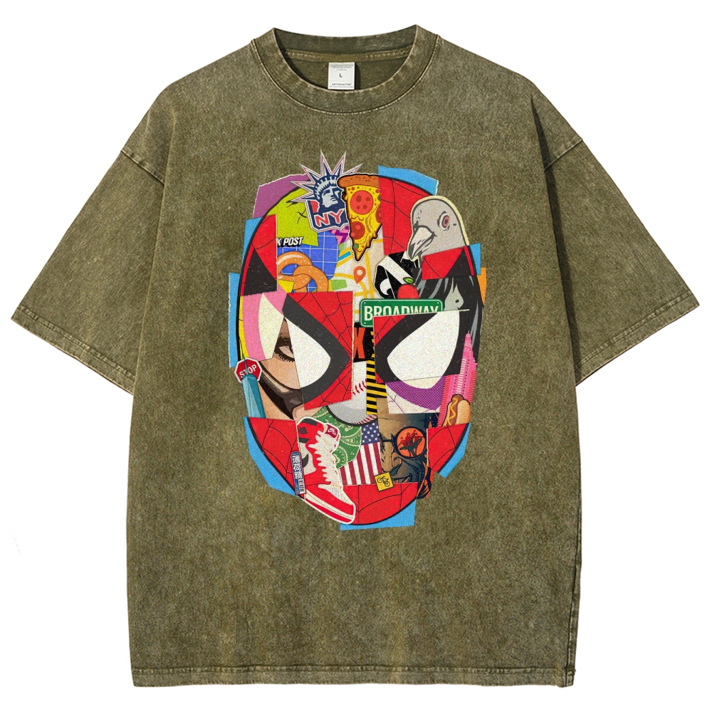 Spider-Man NYC Collage Retro Washed T-Shirt