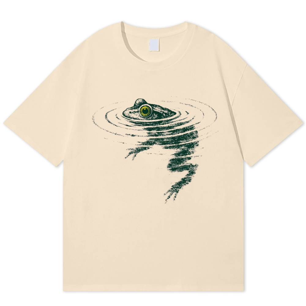 Vintage Sketch Frog Submerged Pond Ripple Graphic Cotton T-shirt 