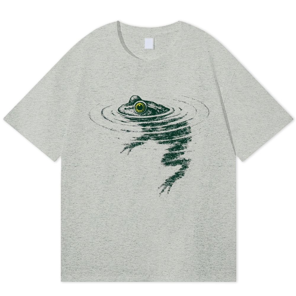 Vintage Sketch Frog Submerged Pond Ripple Graphic Cotton T-shirt 