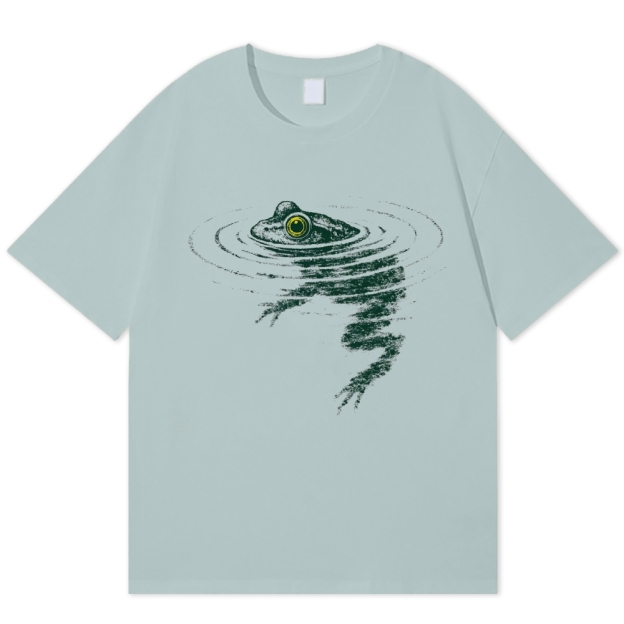 Vintage Sketch Frog Submerged Pond Ripple Graphic Cotton T-shirt 