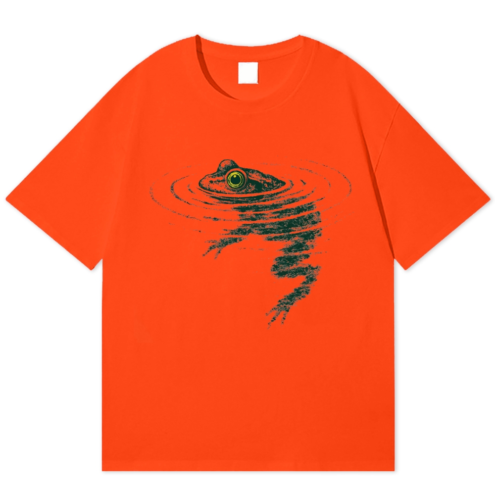 Vintage Sketch Frog Submerged Pond Ripple Graphic Cotton T-shirt 
