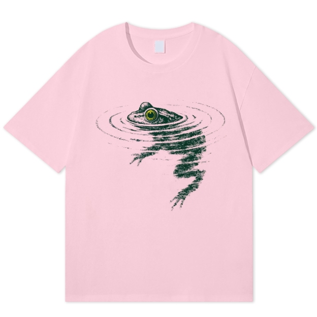 Vintage Sketch Frog Submerged Pond Ripple Graphic Cotton T-shirt 