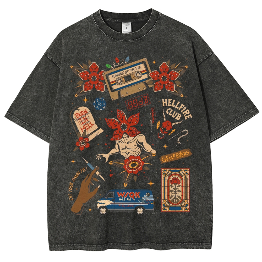 Hawkins Demodogs Retro Team Logo Washed T-Shirt