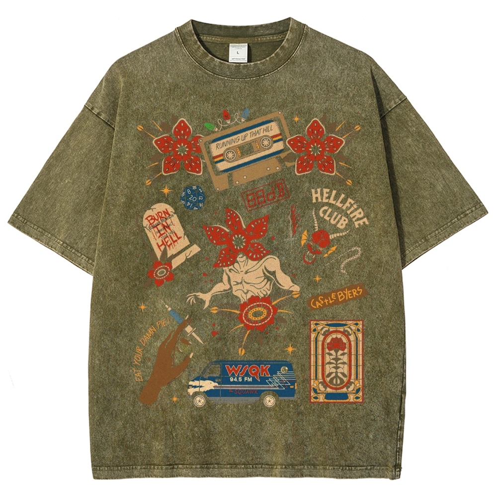 Hawkins Demodogs Retro Team Logo Washed T-Shirt