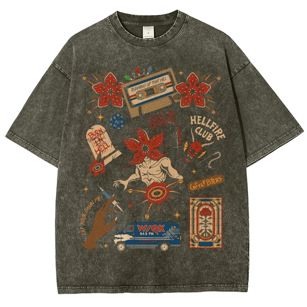 Hawkins Demodogs Retro Team Logo Washed T-Shirt