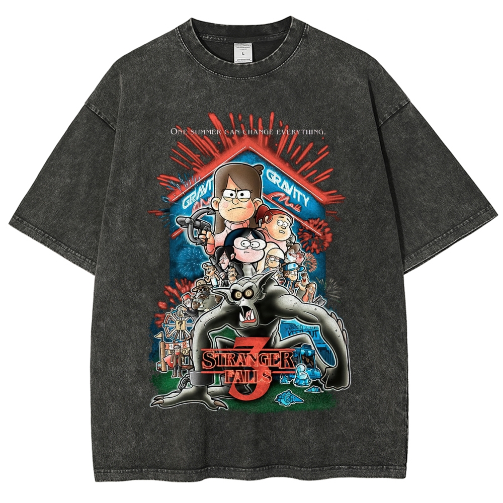 Gravity Falls x Stranger Things Crossover Washed T-Shirt 