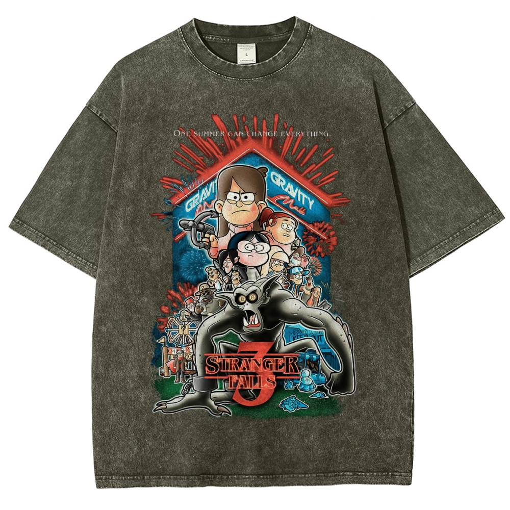 Gravity Falls x Stranger Things Crossover Washed T-Shirt 
