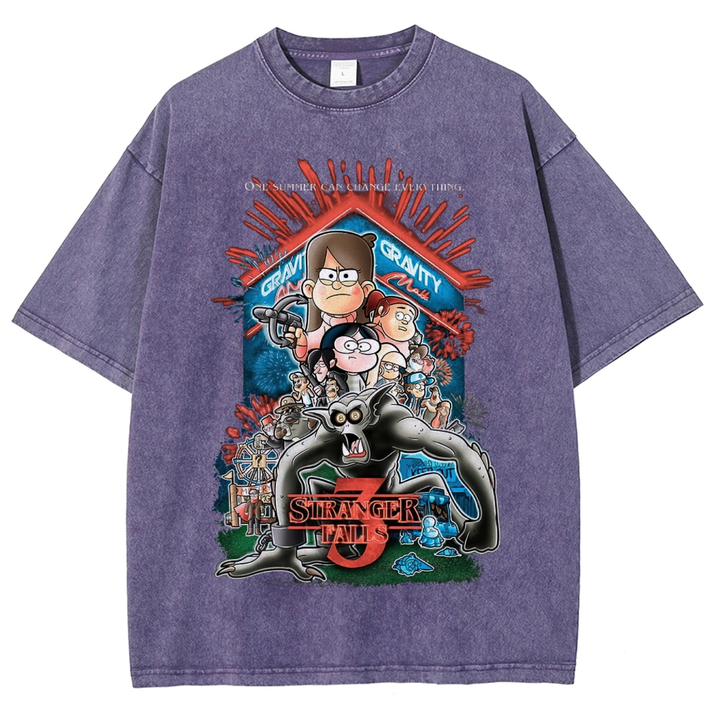 Gravity Falls x Stranger Things Crossover Washed T-Shirt 