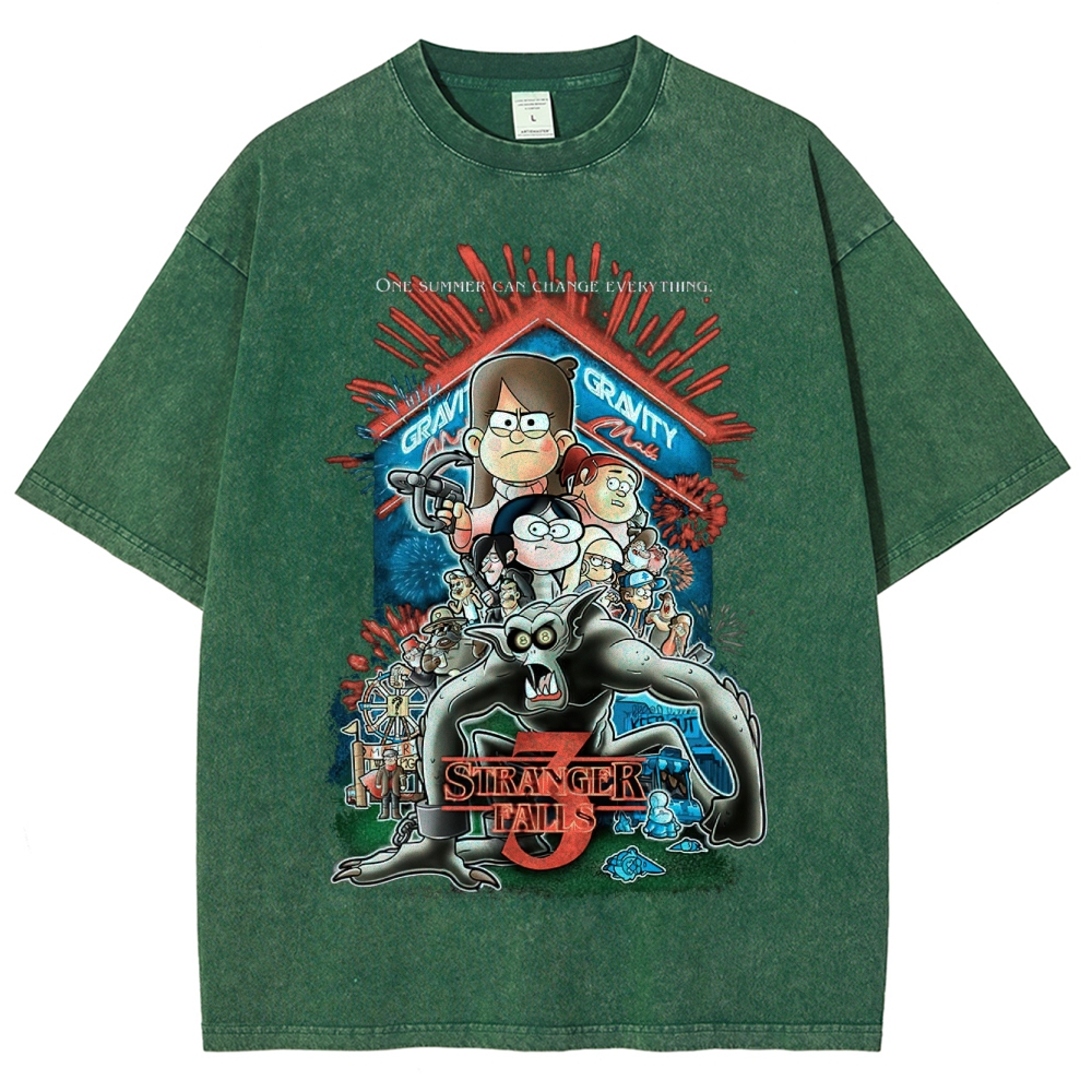 Gravity Falls x Stranger Things Crossover Washed T-Shirt 