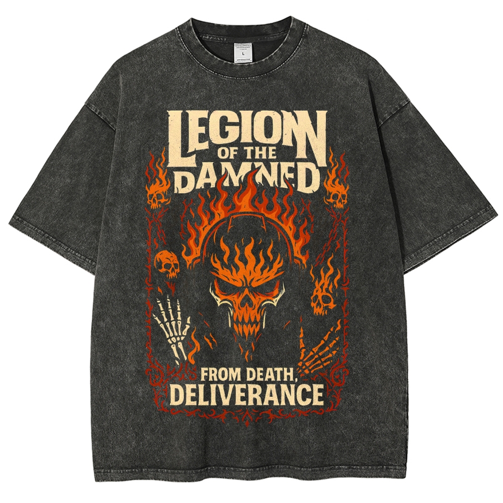 Legion of the Damned Flaming Skull Washed T-Shirt