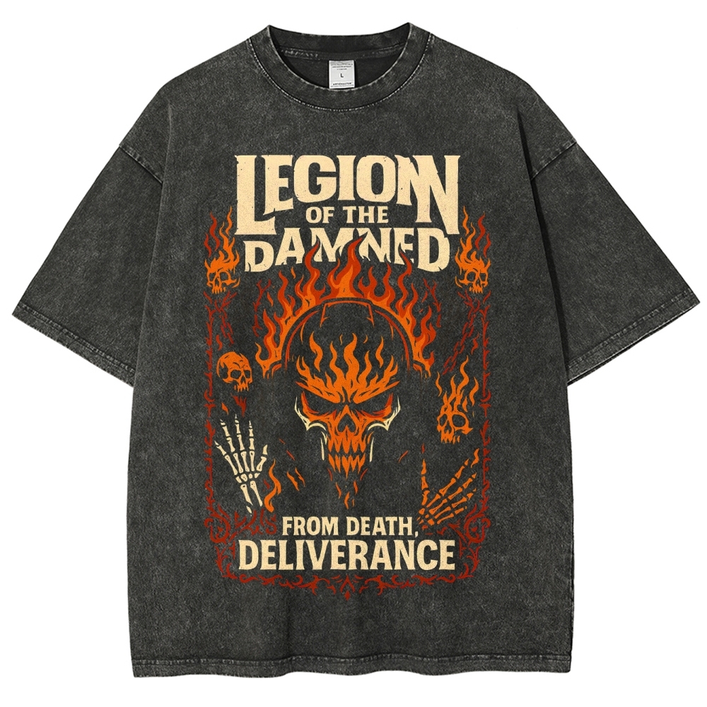Legion of the Damned Flaming Skull Washed T-Shirt