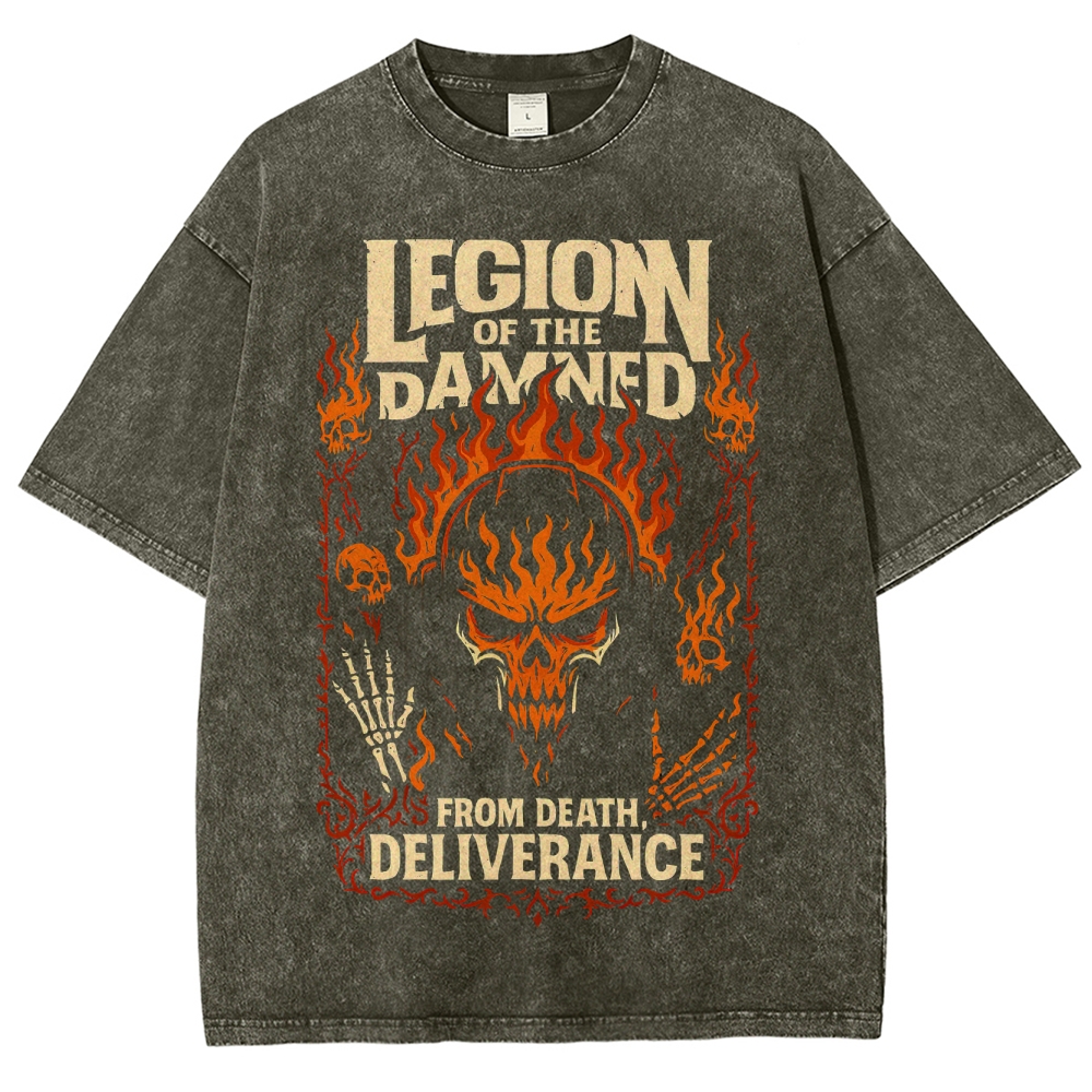 Legion of the Damned Flaming Skull Washed T-Shirt