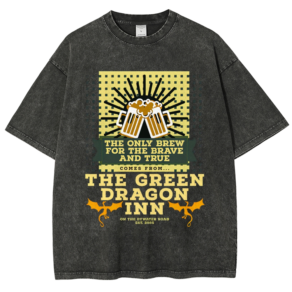 Green Dragon Inn Brew Retro Sign Washed T-Shirt