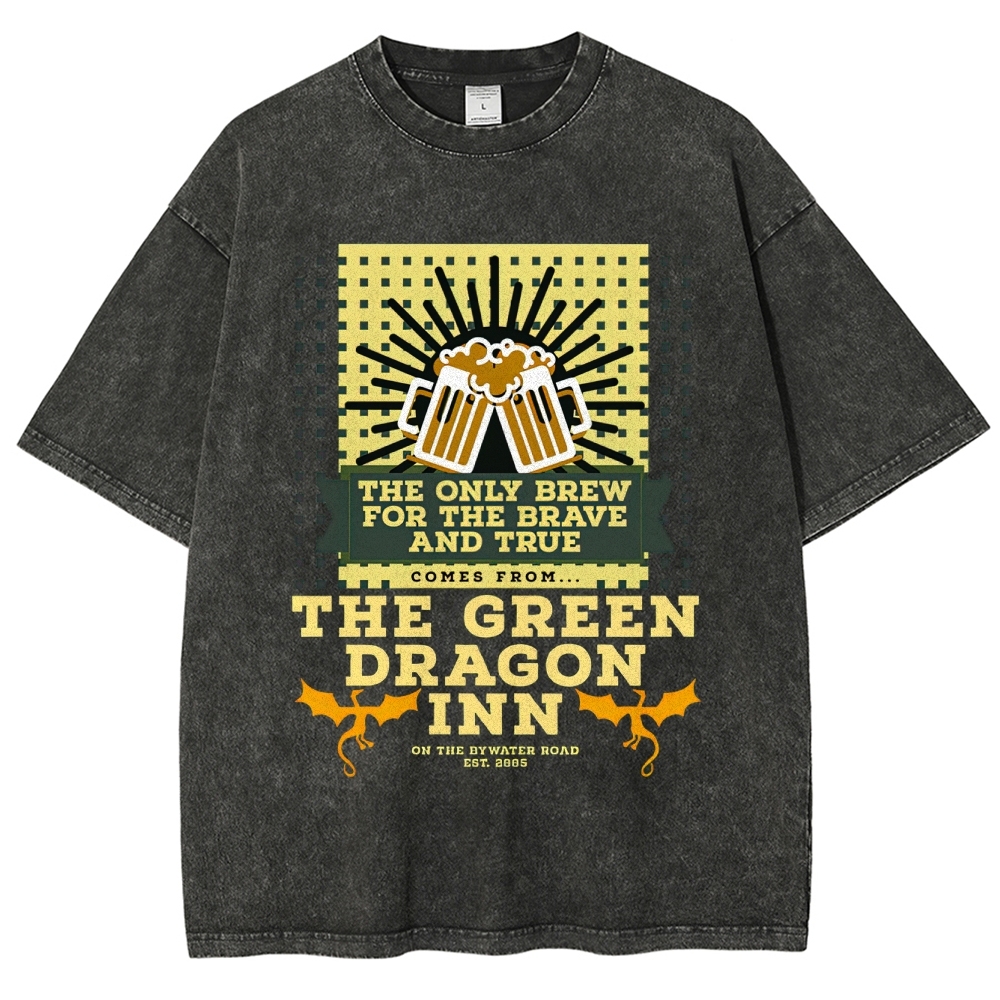 Green Dragon Inn Brew Retro Sign Washed T-Shirt