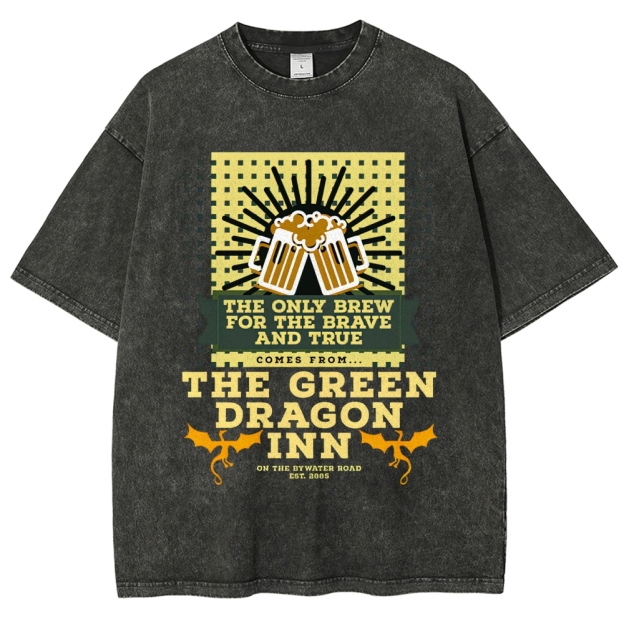 Green Dragon Inn Brew Retro Sign Washed T-Shirt