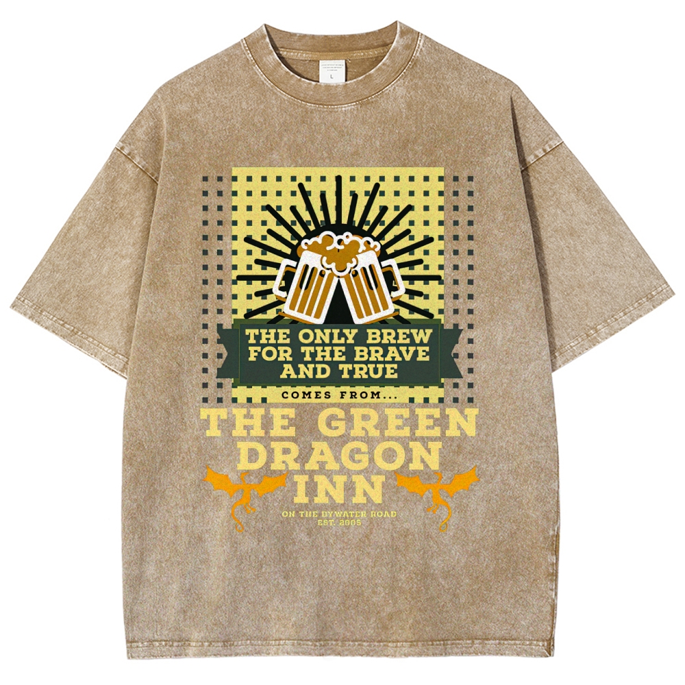 Green Dragon Inn Brew Retro Sign Washed T-Shirt