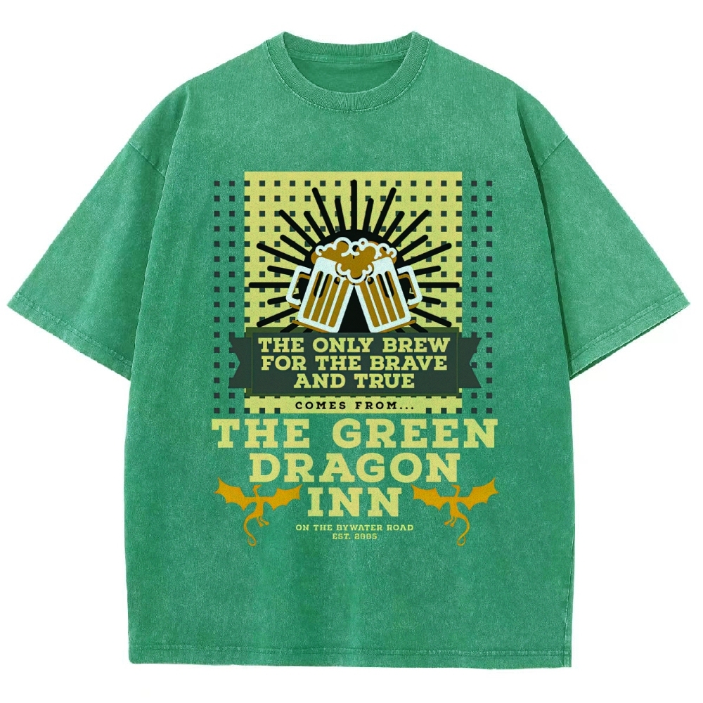 Green Dragon Inn Brew Retro Sign Washed T-Shirt