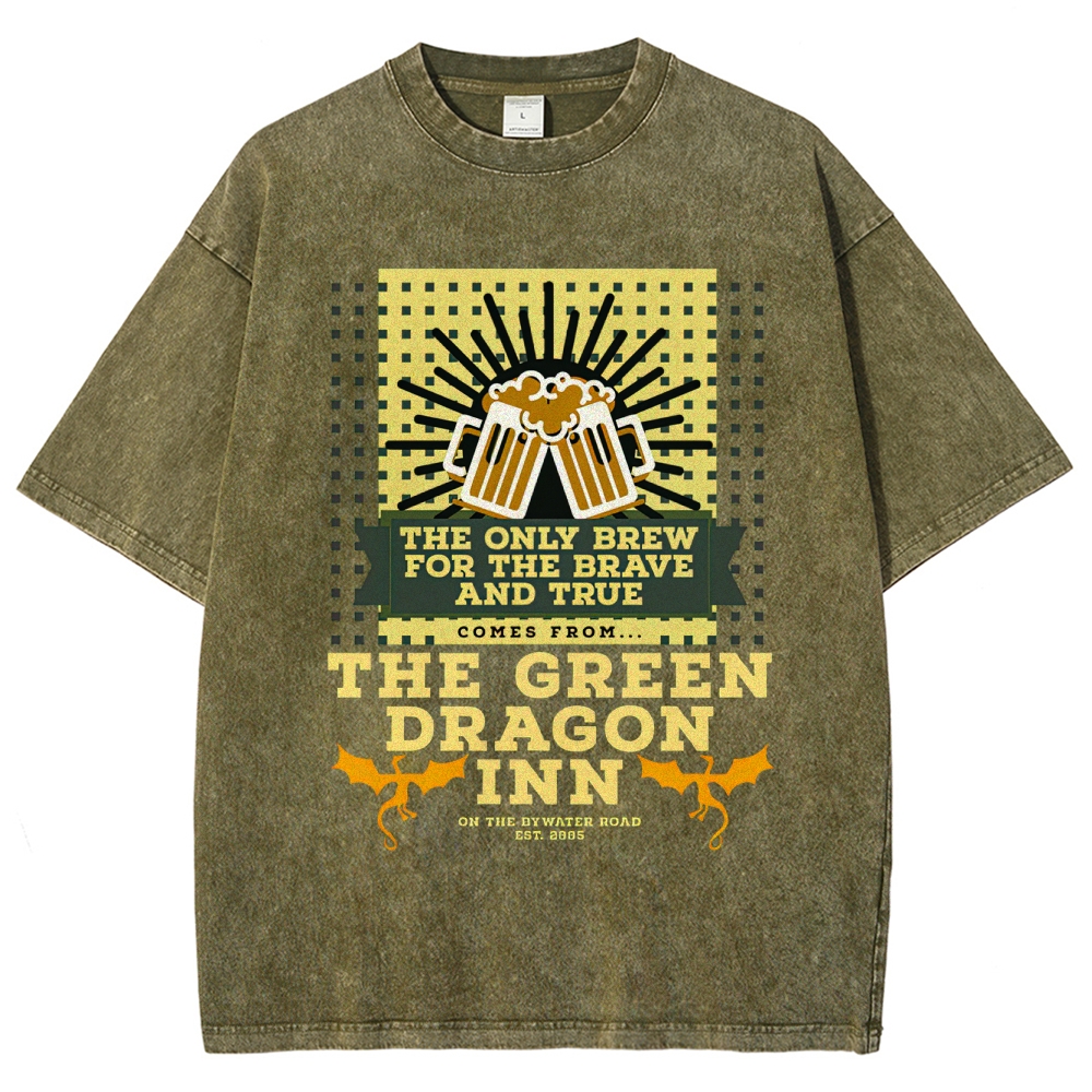 Green Dragon Inn Brew Retro Sign Washed T-Shirt