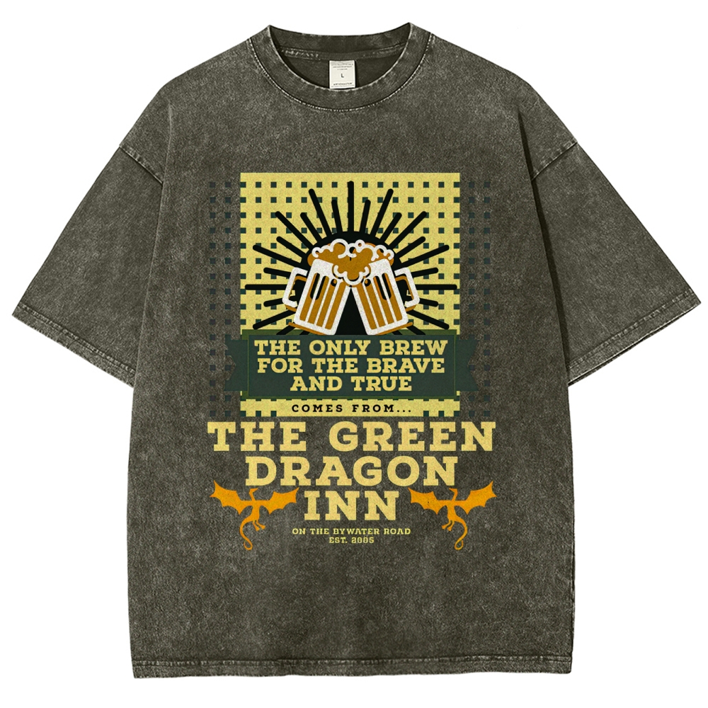 Green Dragon Inn Brew Retro Sign Washed T-Shirt