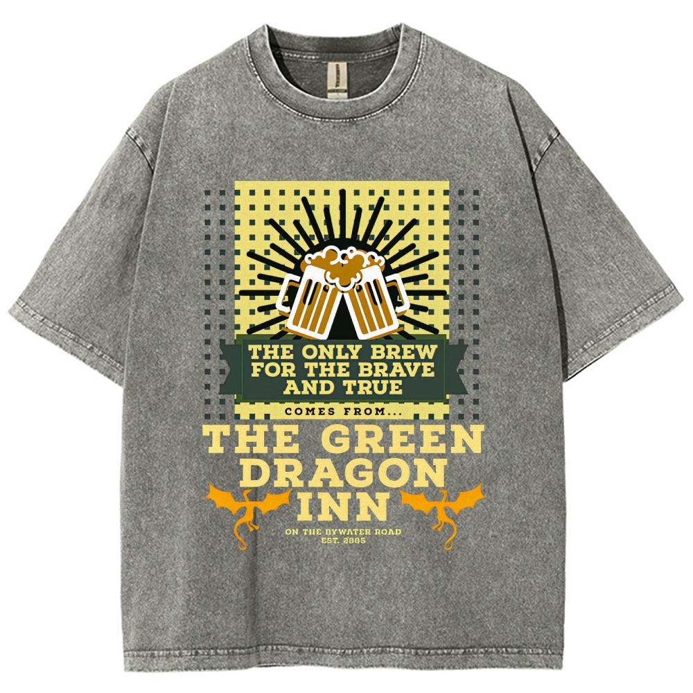 Green Dragon Inn Brew Retro Sign Washed T-Shirt