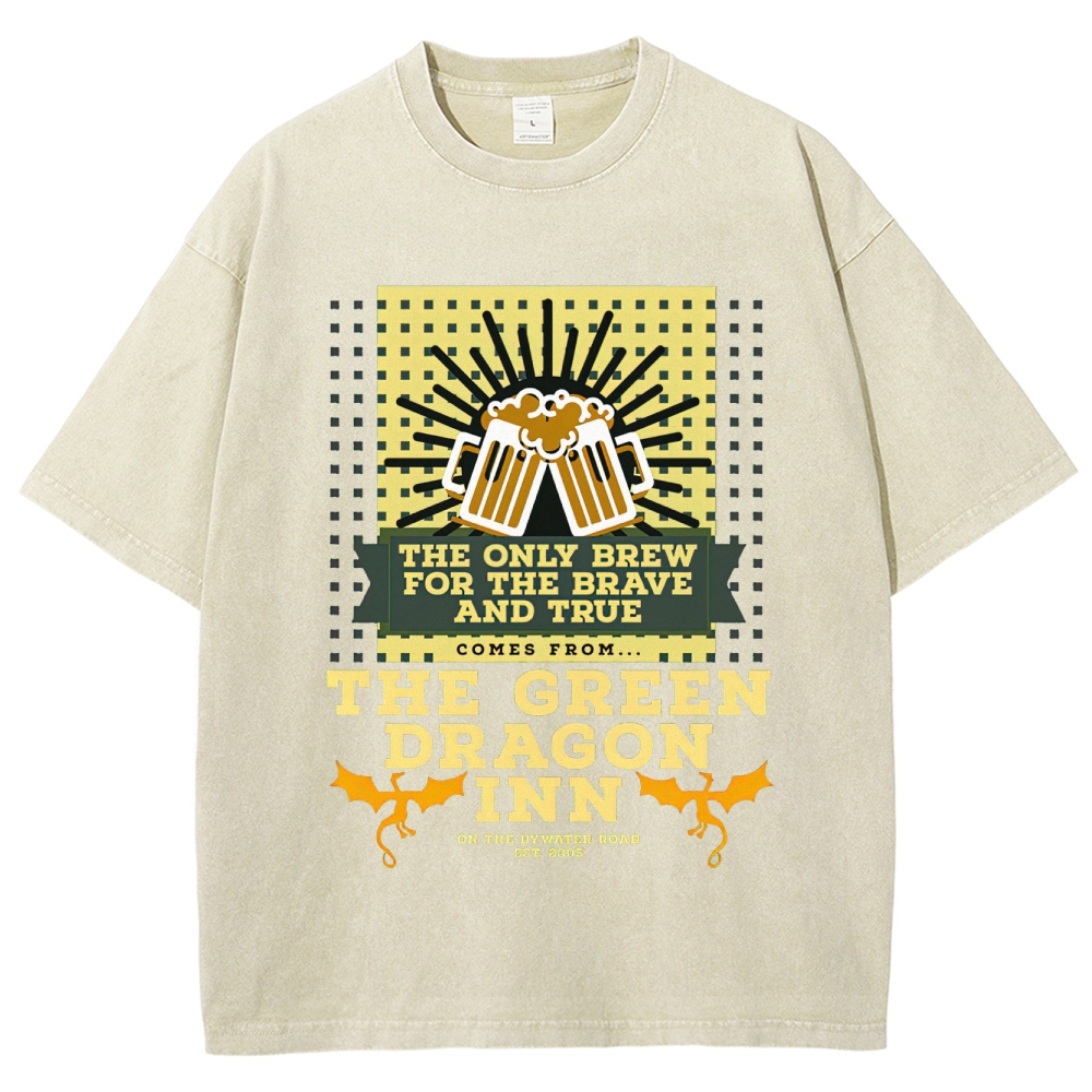 Green Dragon Inn Brew Retro Sign Washed T-Shirt