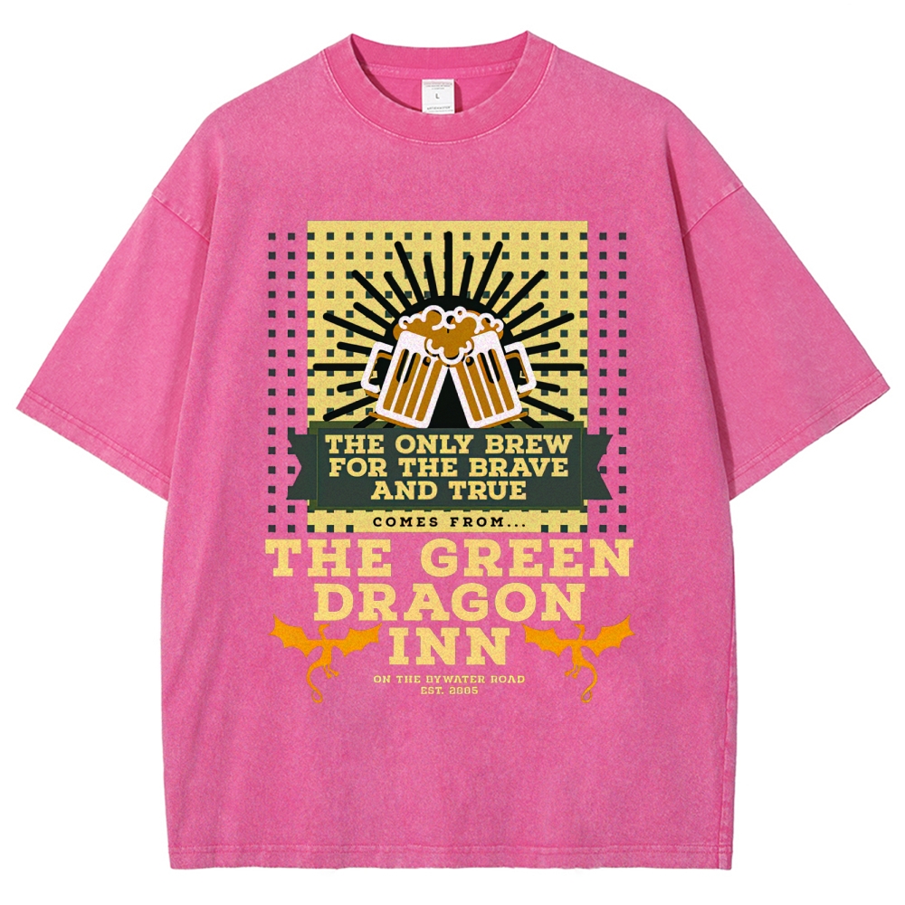 Green Dragon Inn Brew Retro Sign Washed T-Shirt