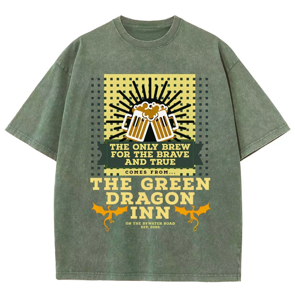 Green Dragon Inn Brew Retro Sign Washed T-Shirt