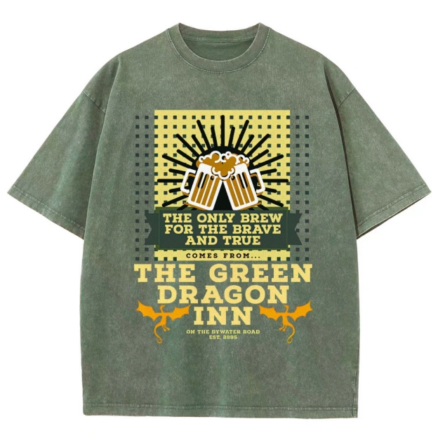 Green Dragon Inn Brew Retro Sign Washed T-Shirt