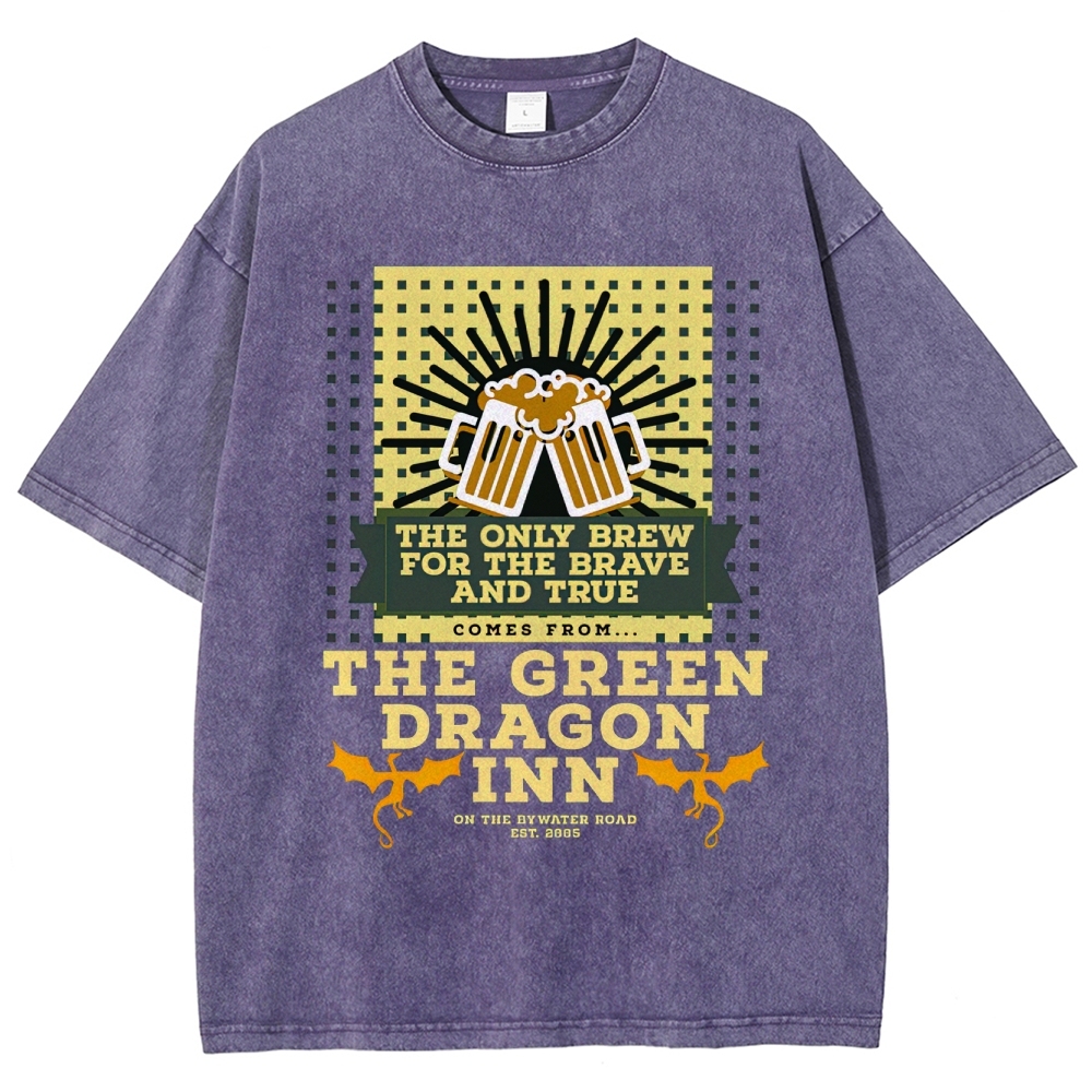 Green Dragon Inn Brew Retro Sign Washed T-Shirt